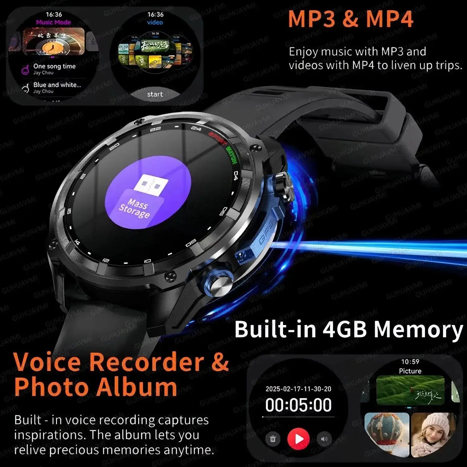 Smart Watch 4 GB Grande memoria Navigazione GPS Lettore MP3/MP4 Swim Sports trackr Smartwatch My Hashtag Shop