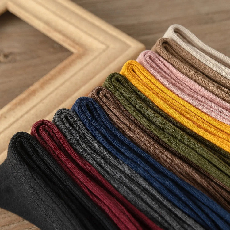 Women Cotton Loose Socks 10Pairs Retro Knitting Solid Color Long Black Liebe - Making Life Easier