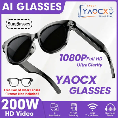 Occhiali Smart AI 2026 per Uomo e Donna, Fotocamera HD 200W, Video 1080P, Assistente Vocale AI, Traduzione, Riproduzione Musicale, Torcia LED HASHTAG