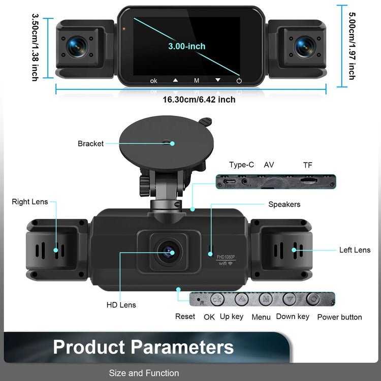 Dashcam 4 canali wifi car dvr cruscotto telecamere per auto way back box modalità parcheggio 24 ore anteriore e posteriore interno 360 dash cam - My Hashtag Shop