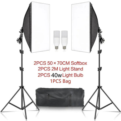 SH Kit di illuminazione Fotografia 50x70CM Softbox Sistema di illuminazione professionale con lampadine fotografiche E27 Attrezzatura per studio fotografico - My Hashtag Shop