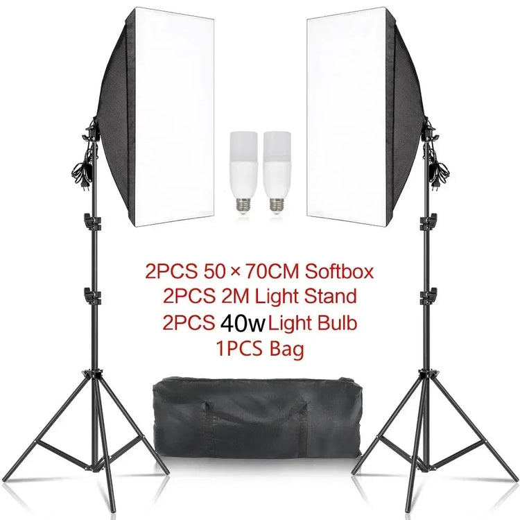 SH Kit di illuminazione Fotografia 50x70CM Softbox Sistema di illuminazione professionale con lampadine fotografiche E27 Attrezzatura per studio fotografico - My Hashtag Shop