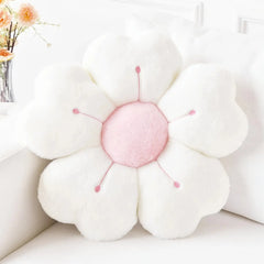 Morbido cuscino da tiro con fiori di margherita in peluche - Comodo cuscino decorativo per letto e divano, bianco/rosa, adorabile design floreale HASHTAG