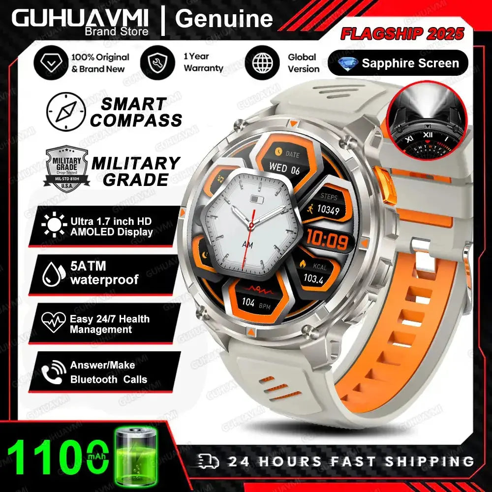 Nuovo T-REX3 Ultra 1100mAh Batteria SmartWatch 10ATM GPS impermeabile Bussola Torcia 1.7 "AMOLED HD Chiamata Sport Smart Watch da uomo My Hashtag Shop