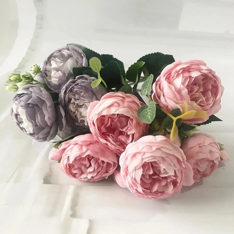 Silk Peony Artificial Flowers Bouquet 5 Big Head 30cm Rose Pink Liebe - Making Life Easier