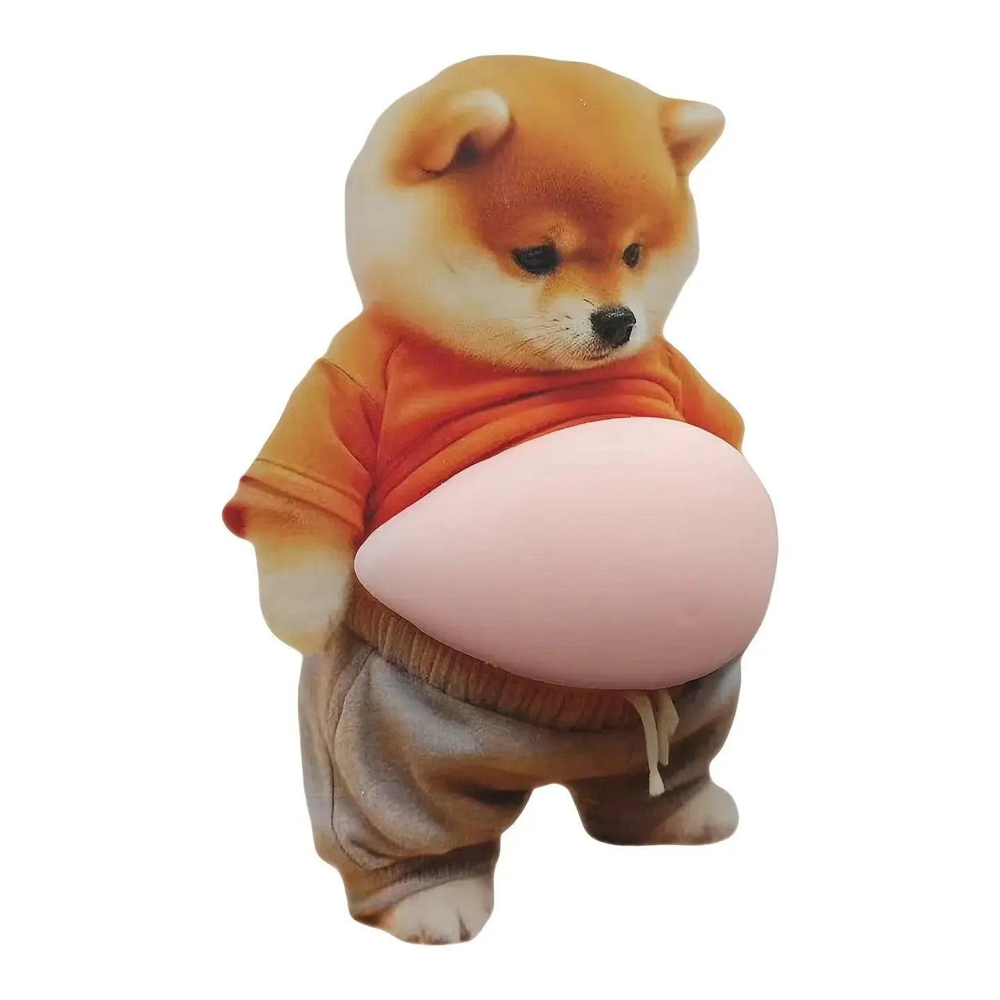 Adesivo 3D per pancia di cane Shiba Inu - Cucciolo carino con vestito arancione e sfondo rosa tenue, autoadesivo in silicone - My Hashtag Shop
