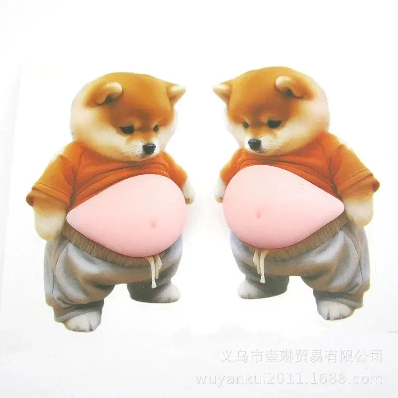Divertente adesivo per pancia di cane 3D Shiba Inu Giocattolo da spremere Cucciolo carino in un vestito arancione Giocattolo agitarsi Autoadesivo in silicone per regali per bambini - My Hashtag Shop
