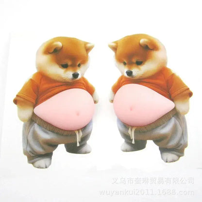 Divertente adesivo per pancia di cane 3D Shiba Inu Giocattolo da spremere Cucciolo carino in un vestito arancione Giocattolo agitarsi Autoadesivo in silicone per regali per bambini - My Hashtag Shop