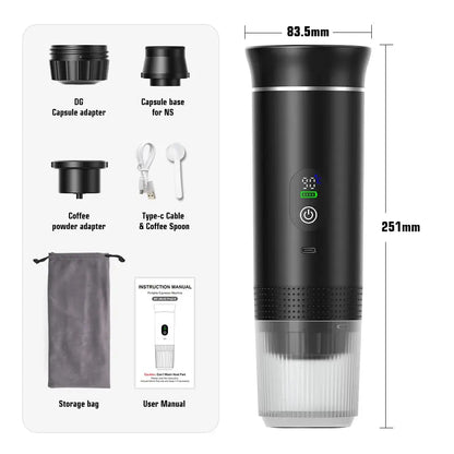Macchina per caffè espresso portatile elettrica wireless per auto e casa Caffettiera da campeggio Caffettiera da viaggio in polvere con capsule 3 in 1
