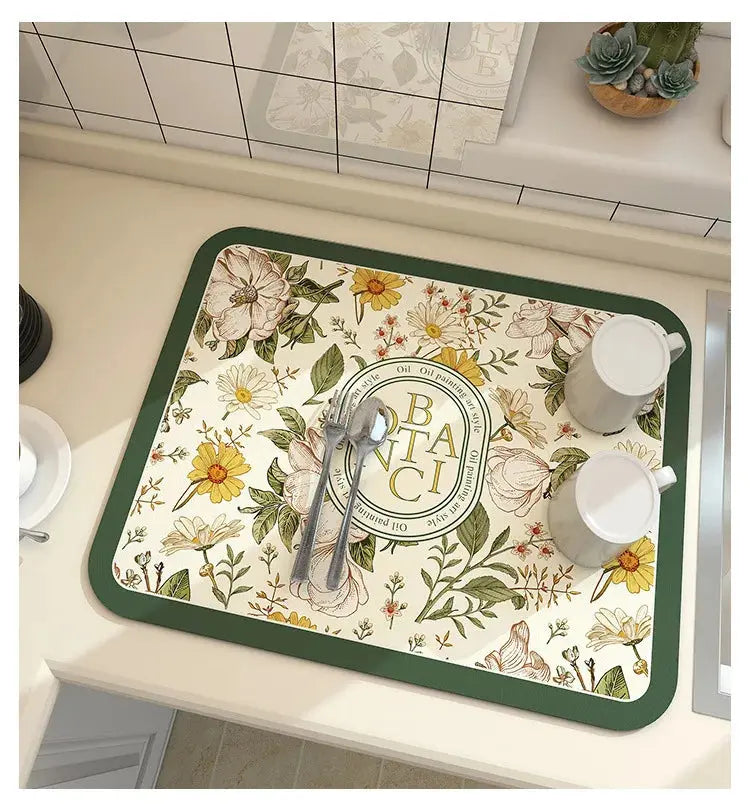 Super Absorbent Vintage Earth Kitchen Dish washing and Draining Mat Liebe - Making Life Easier