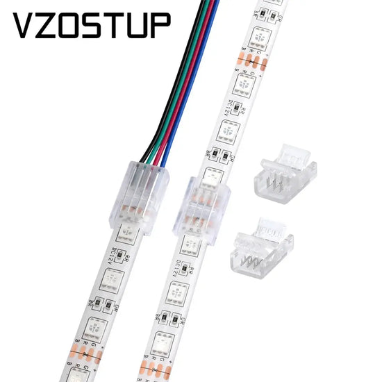 Connettore per luci a nastro RGB a 4 pin per IP20 IP65 5050 3528 Connettori per strisce luminose a filo da 10 mm Morsetto di fissaggio Collegamento rapido