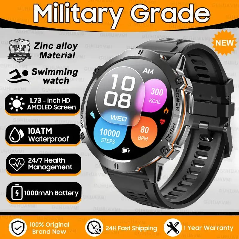 Nuovo Militare T-Rex3 1000mAh Batteria SmartWatch Da Uomo 10ATM Impermeabile GPS Bussola da 1.73 pollici AMOLED Schermo Chiamata Sport Smartwatch My Hashtag Shop