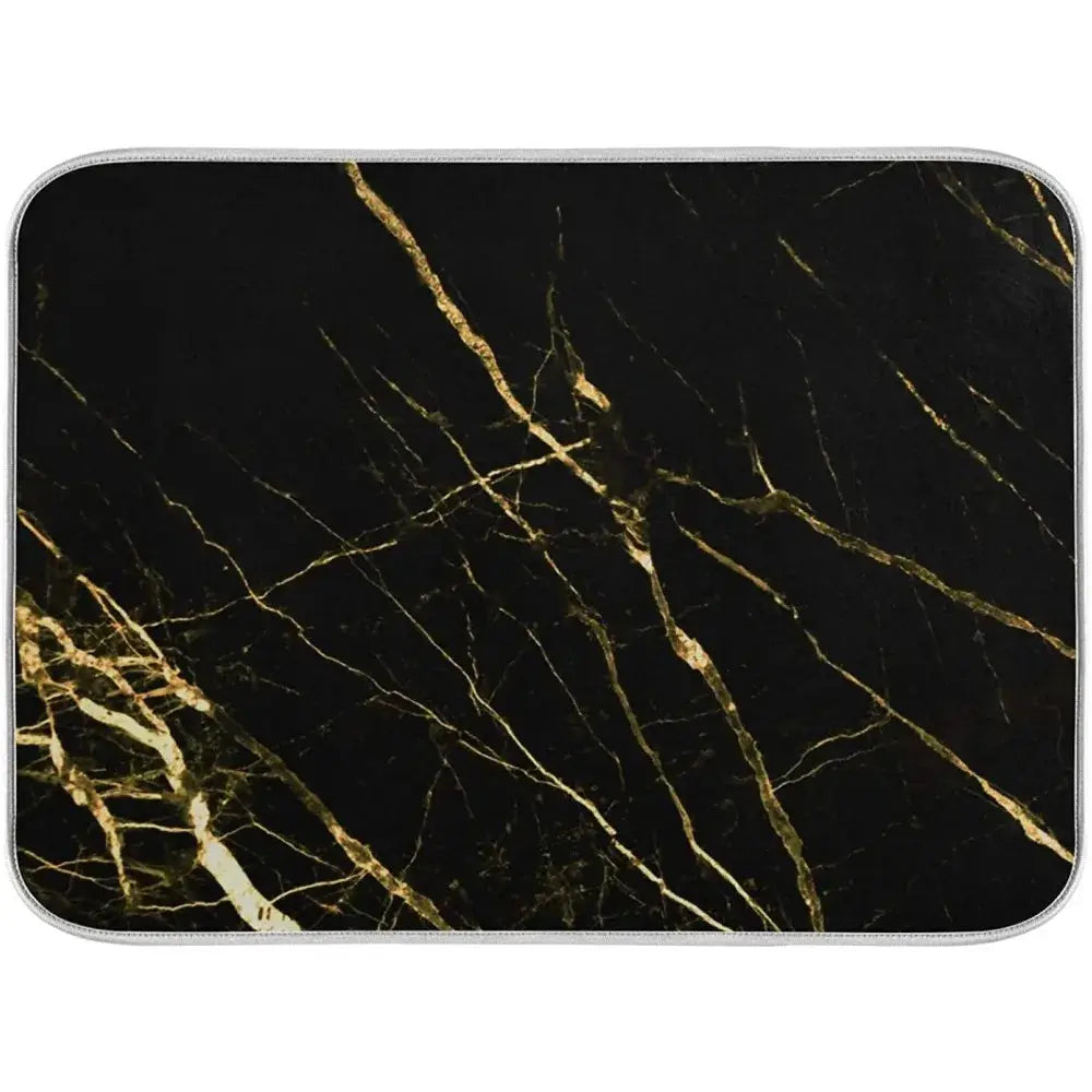 Absorbent Dish Drying Mat for Kitchen Counter with Hanging Loop Black Marble Gold - HASHTAG
