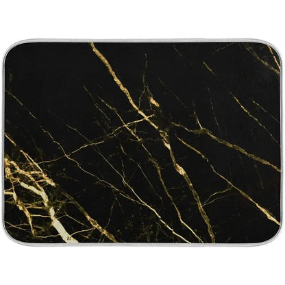 Absorbent Dish Drying Mat for Kitchen Counter with Hanging Loop Black Marble Gold - HASHTAG