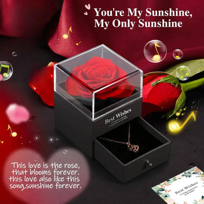 Holiday Gifts for Women Eternal Red Rose with Heart Necklace Flower Lipstick Gift for Mom Girlfriend Birthday from Daughter Sons HASHTAG