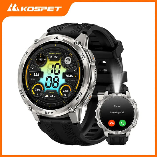 KOSPET TANK T4C Smartwatch Robusto per Uomo, GPS di Grado Militare con Torcia, Impermeabile 5ATM, Tracker per Salute e Fitness