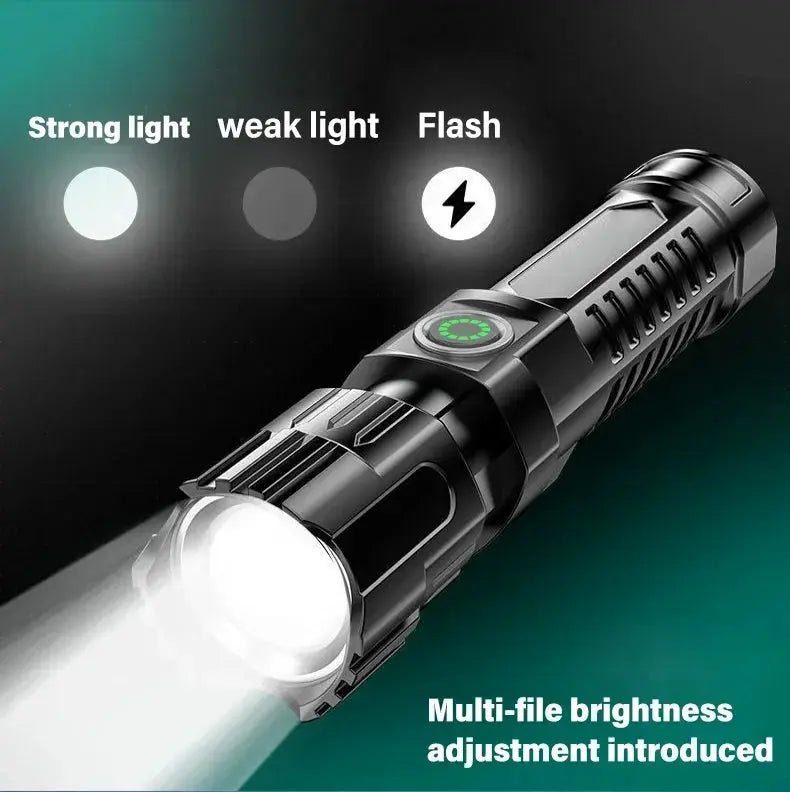 Torce a LED ad alta potenza Torcia tattica da 2000LM con luce display Ricarica USB Lanterna con zoom di emergenza per pesca da campeggio - My Hashtag Shop