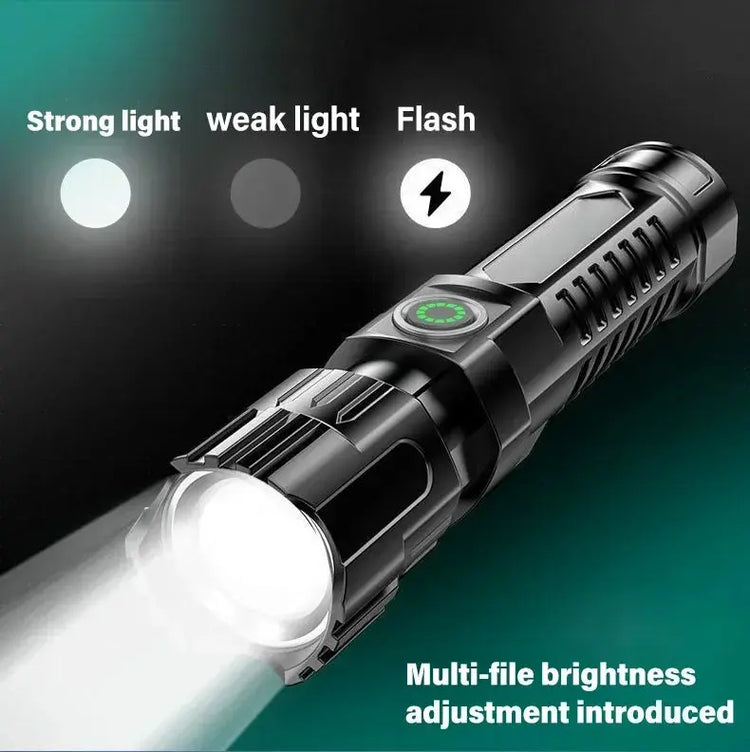 Torce a LED ad alta potenza Torcia tattica da 2000LM con luce display Ricarica USB Lanterna con zoom di emergenza per pesca da campeggio - My Hashtag Shop