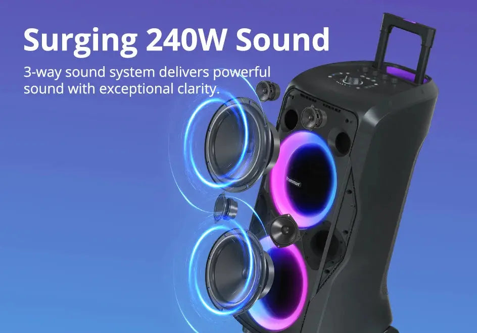 Tronsmart Altoparlante Car Audio Halo 300 Altoparlante Bluetooth con alimentazione da 240 W, ingresso chitarra/microfono/XLR, riproduzione 20 ore, controllo APP, per auto - My Hashtag Shop