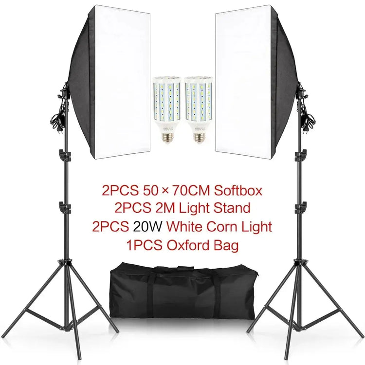 SH Kit di illuminazione Fotografia 50x70CM Softbox Sistema di illuminazione professionale con lampadine fotografiche E27 Attrezzatura per studio fotografico - My Hashtag Shop