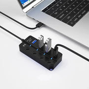 HUB USB 3.0 4-en-1, rupartiteur USB 2.0, multiporta Adaptateur, Interrupteur D'alimentation independant, Rallonge De C?ble De 3 HASHTAG