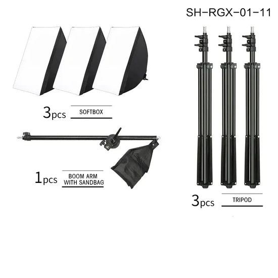 SH Kit di illuminazione Fotografia 50x70CM Softbox Sistema di illuminazione professionale con lampadine fotografiche E27 Attrezzatura per studio fotografico - My Hashtag Shop