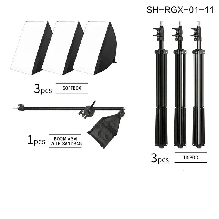 SH Kit di illuminazione Fotografia 50x70CM Softbox Sistema di illuminazione professionale con lampadine fotografiche E27 Attrezzatura per studio fotografico - My Hashtag Shop