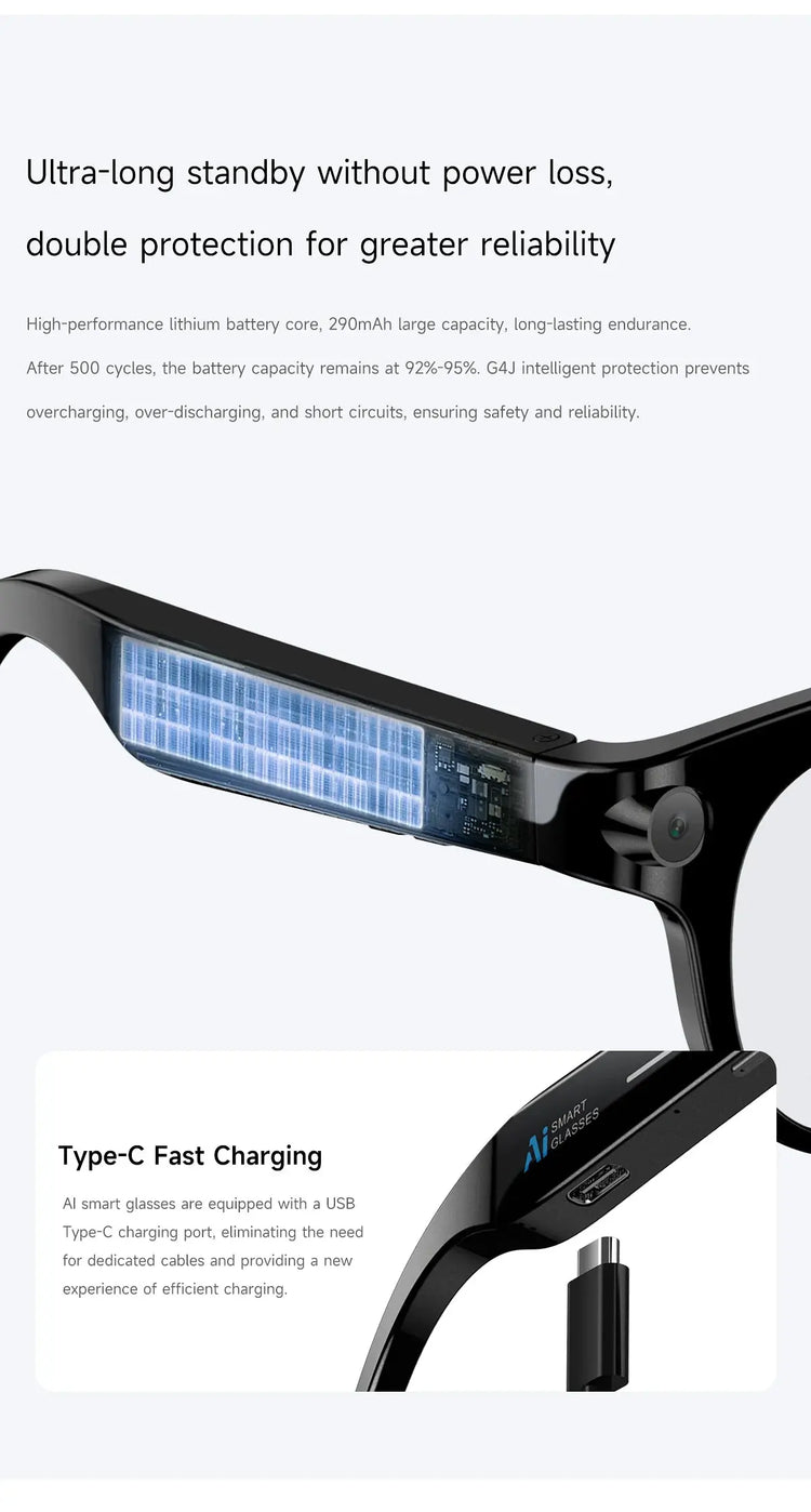 Occhiali Smart AI 2026 per Uomo e Donna, Fotocamera HD 200W, Video 1080P, Assistente Vocale AI, Traduzione, Riproduzione Musicale, Torcia LED HASHTAG