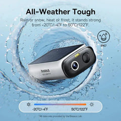 Baseus Security S1 Lite Telecamera di sicurezza solare Telecamera esterna wireless Alimentazione continua Risoluzione 2K 135 ° Telecamera Wi-Fi FOV IP67 HASHTAG
