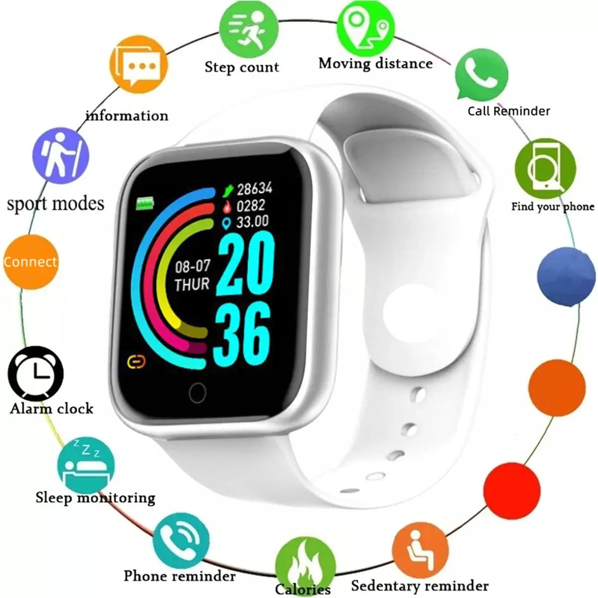 Smartwatch Uomo Donna Orologi da polso Smart Watch Messaggio Fitness Monitor Bracciale Regalo di compleanno Orologio elettronico per Android IOS - My Hashtag Shop