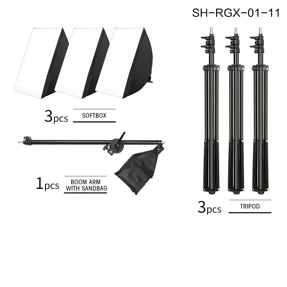 SH Kit di illuminazione Fotografia 50x70CM Softbox Sistema di illuminazione professionale con lampadine fotografiche E27 Attrezzatura per studio fotografico - My Hashtag Shop