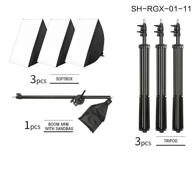 SH Kit di illuminazione Fotografia 50x70CM Softbox Sistema di illuminazione professionale con lampadine fotografiche E27 Attrezzatura per studio fotografico - My Hashtag Shop