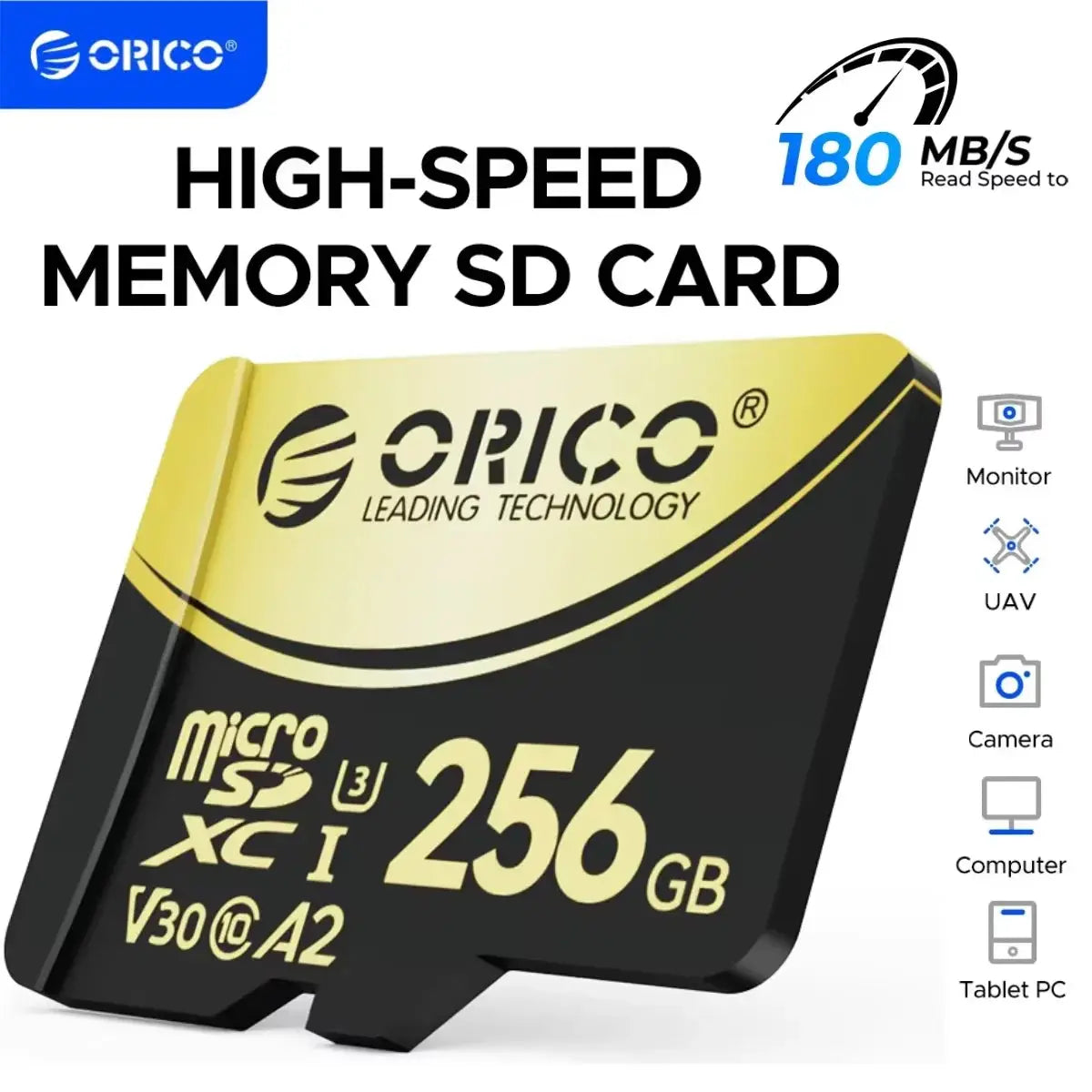 Scheda di memoria ORICO V3 MicroSDXC UHS-I da 256 GB, lettura 180 MB/s 160 MB/s, codifica 4K UHD, U3, Classe 10, V30, A2, Micro SD per drone - My Hashtag Shop