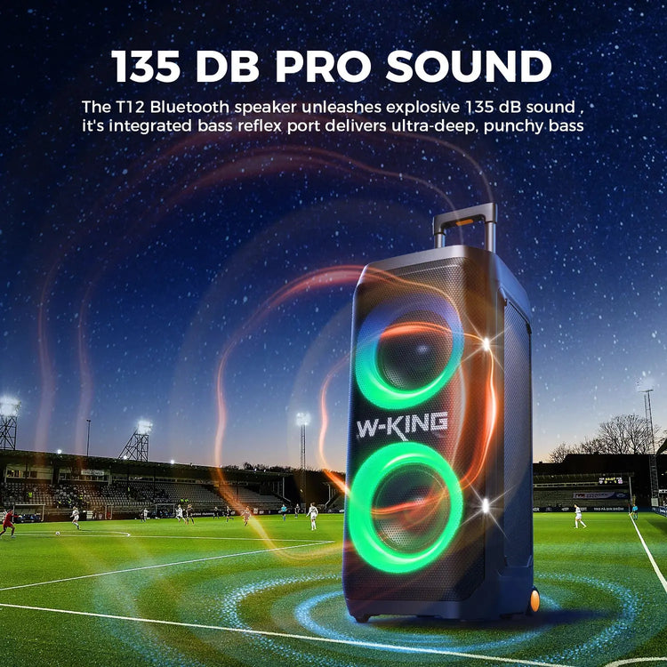 W-KING T12 Tragbare Bluetooth-sprecher-Box con suono MAX Pro da 370 W, Lichtshow, CSB, Bass Boost, Rollen e Teleskopgriff - My Hashtag Shop