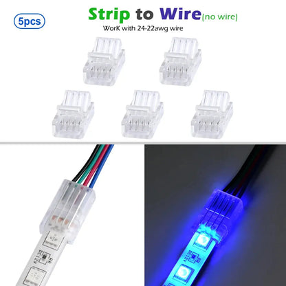 Connettore per luci a nastro RGB a 4 pin per IP20 IP65 5050 3528 Connettori per strisce luminose a filo da 10 mm Morsetto di fissaggio Collegamento rapido