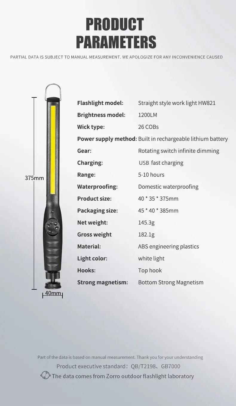Lampade da Lavoro COB Portatili con Magnete, Torcia LED Ricaricabile, Dimmerabile, per Emergenze e Riparazioni Auto - My Hashtag Shop