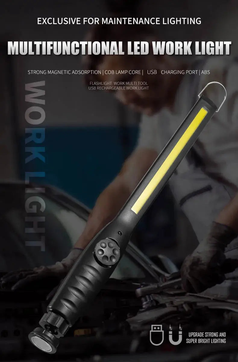 Lampade da Lavoro COB Portatili con Magnete, Torcia LED Ricaricabile, Dimmerabile, per Emergenze e Riparazioni Auto - My Hashtag Shop