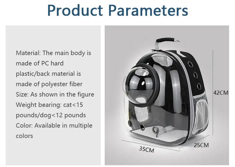 Borsa da trasporto per gatti per animali domestici Zaini spaziali per animali domestici Zaino trasparente portatile traspirante Borse per capsule spaziale per trasporto di cuccioli di cane - My Hashtag Shop