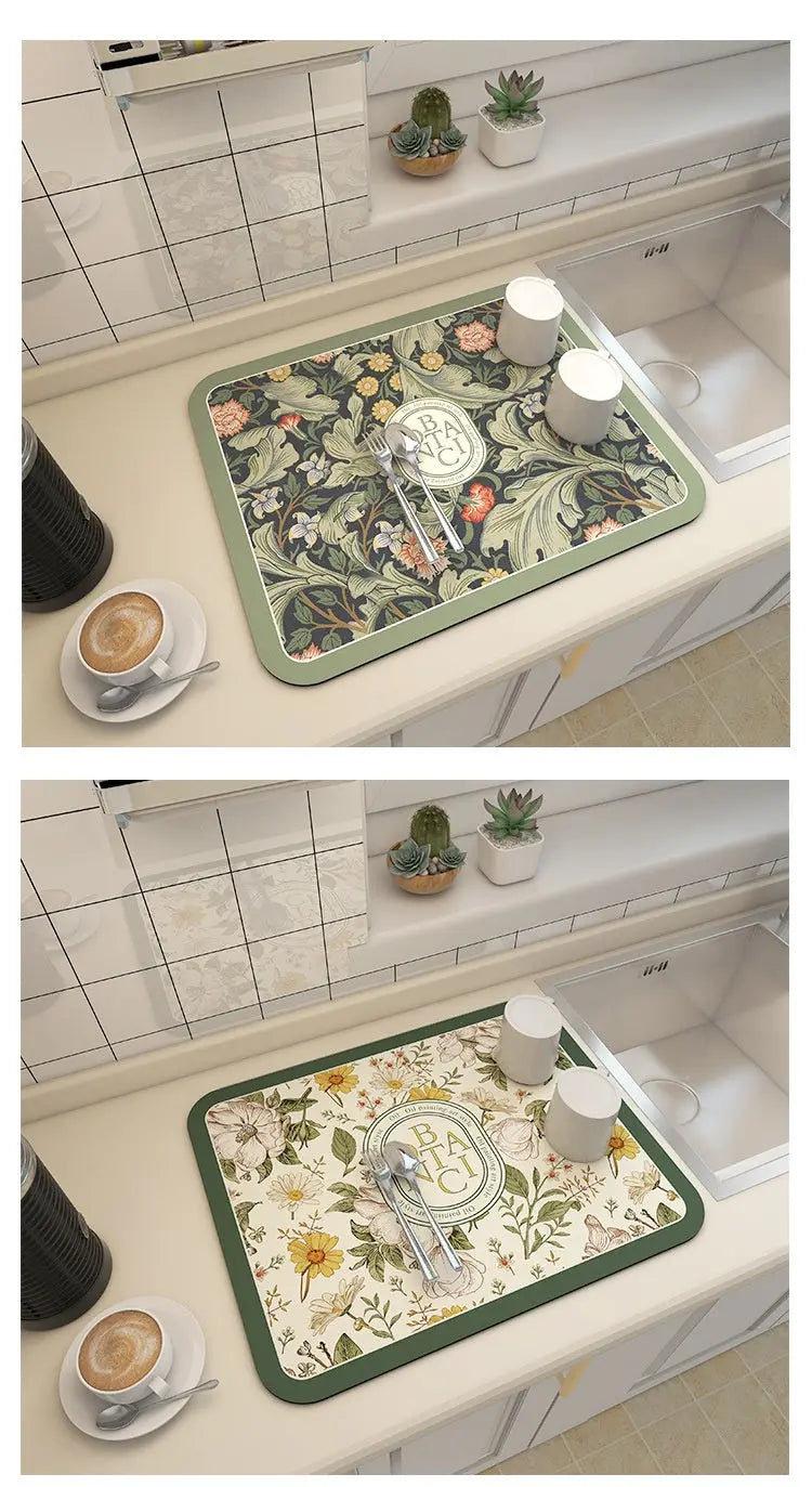 Super Absorbent Vintage Earth Kitchen Dish washing and Draining Mat Liebe - Making Life Easier