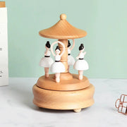 Christmas Gifts Wholesale Logo Engraved Mechanical Wind-Up Carousel Rotating Ballerina Wooden Music Box for Gift HASHTAG