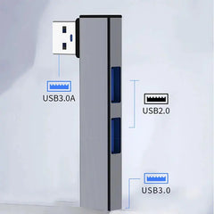 Hub USB, hub USB in alluminio a 3 porte con porta USB 2.0 e porta USB 3.0, splitter USB, prolunga USB per laptop, PC, unità flash, HDD HASHTAG