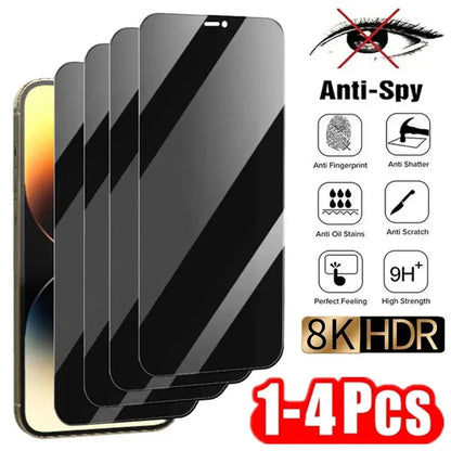1-4 pezzi protezione schermo privacy per iPhone 14 13 11 12 Pro Max Mini 8 Plus vetro protettivo anti-spia per iPhone 15 16 XR XS MAX - My Hashtag Shop