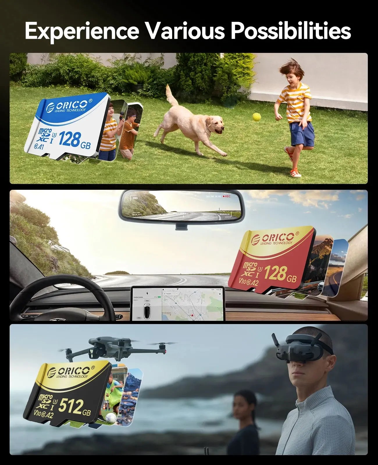 Scheda di memoria ORICO V3 MicroSDXC UHS-I da 256 GB, lettura 180 MB/s 160 MB/s, codifica 4K UHD, U3, Classe 10, V30, A2, Micro SD per drone - My Hashtag Shop
