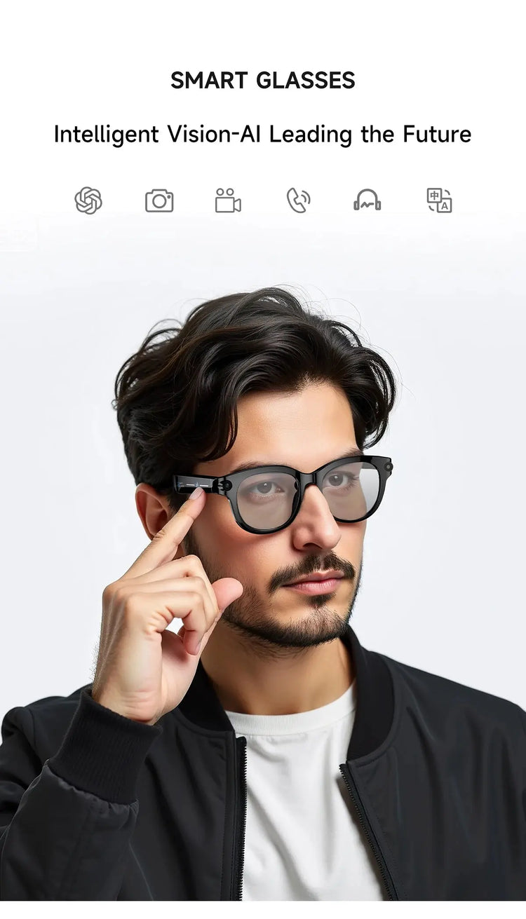 Occhiali Smart AI 2026 per Uomo e Donna, Fotocamera HD 200W, Video 1080P, Assistente Vocale AI, Traduzione, Riproduzione Musicale, Torcia LED HASHTAG