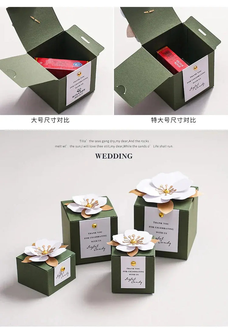 Wedding Candy Box Green Creative Flower Square Exquisite Personalized. - HASHTAG