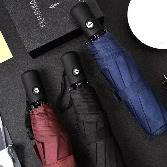 Ombrellone automatico per pioggia e sole Rivestimento nero Ombrellone Anti-UV 3 Pieghevole Resistente al vento Auto di lusso Grande antivento Donna Uomo 8 posti - My Hashtag Shop