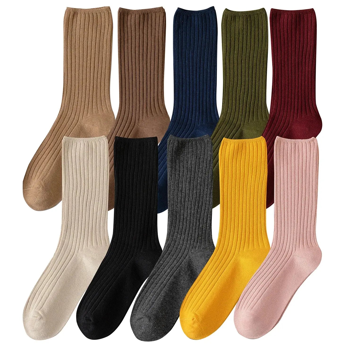 Women Cotton Loose Socks 10Pairs Retro Knitting Solid Color Long Black Liebe - Making Life Easier