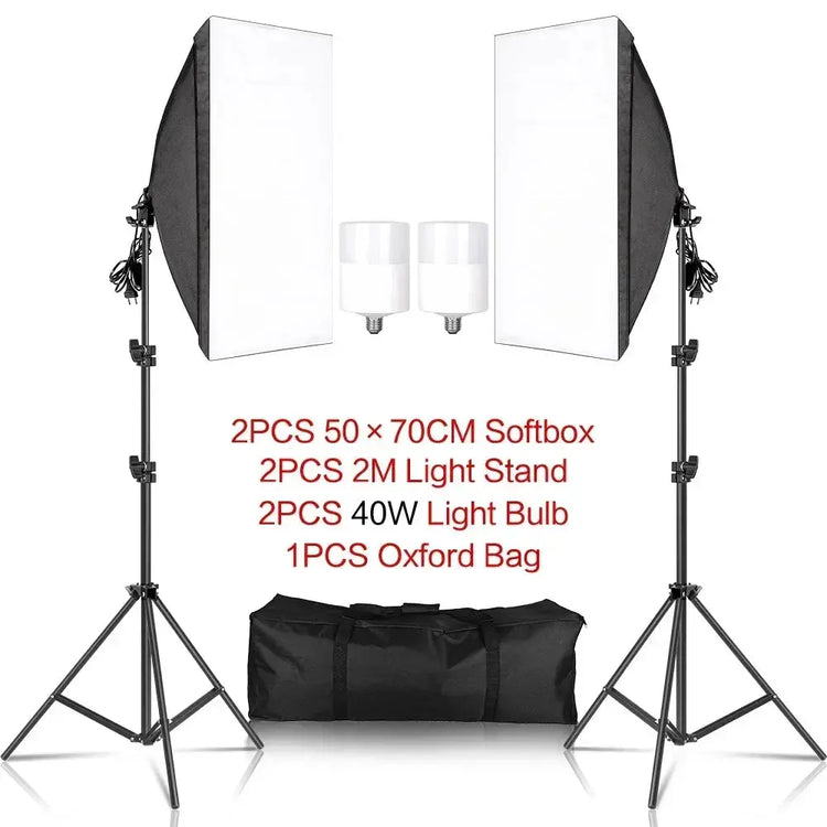 SH Kit di illuminazione Fotografia 50x70CM Softbox Sistema di illuminazione professionale con lampadine fotografiche E27 Attrezzatura per studio fotografico - My Hashtag Shop