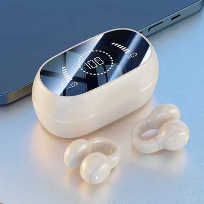 Nuova superficie a specchio Display digitale Clip per orecchio in silicone morbido Cuffie Bluetooth wireless con riduzione del rumore, alta definizione, senza perdita per lo sport - My Hashtag Shop