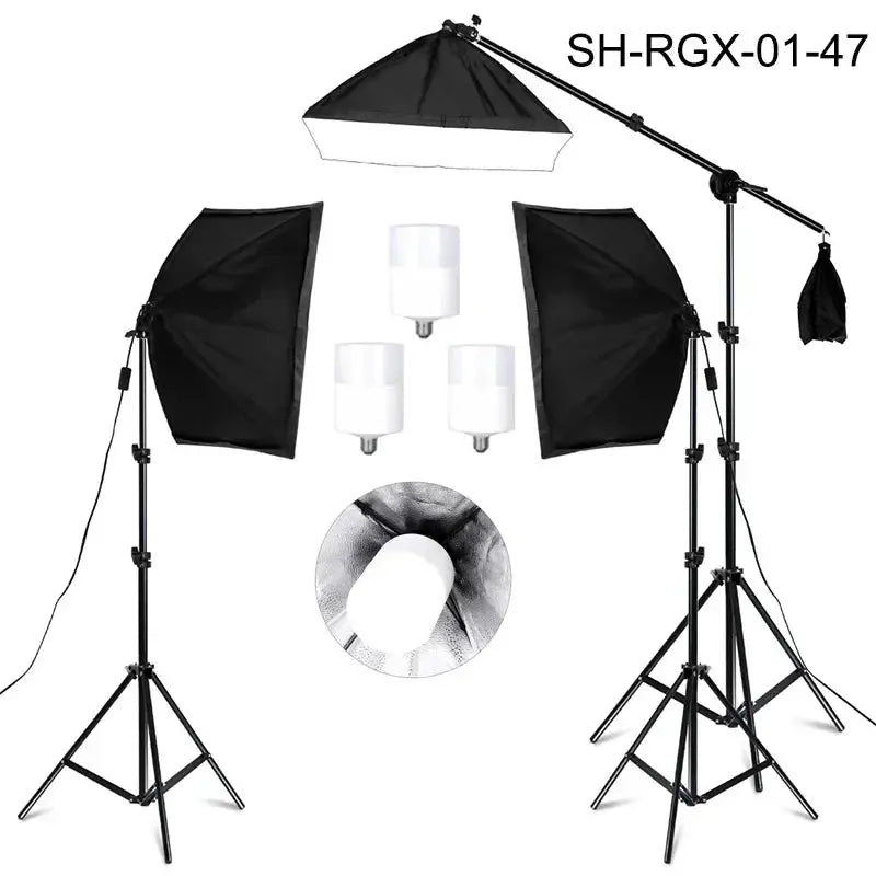 SH Kit di illuminazione Fotografia 50x70CM Softbox Sistema di illuminazione professionale con lampadine fotografiche E27 Attrezzatura per studio fotografico - My Hashtag Shop